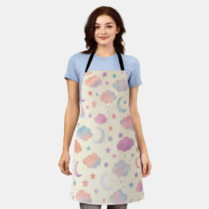 Pastel Sky Dreams – Moon, Stars & Clouds Pattern Apron