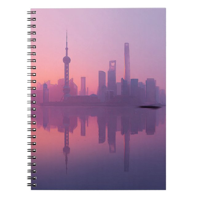 Pastel Skyline Reflection Sunrise Notebook (Front)