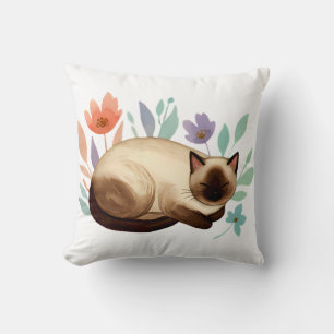 Pastel Slumber: Siamese Cat in Bloom Cushion