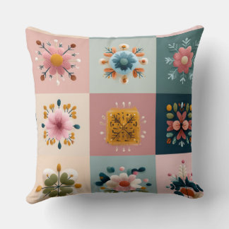 Pastel Snowflake & Floral Patchwork Throw Pillow –