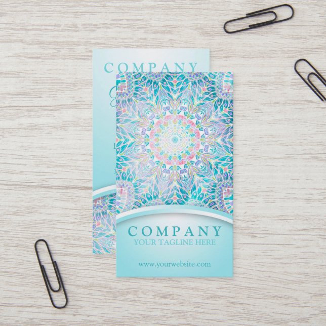 Pastel Snowflake Mandala Business Card (Front/Back In Situ)