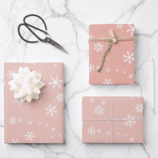 Pastel Snowflake Snow Winter Christmas Holidays Wrapping Paper Sheet (Front)