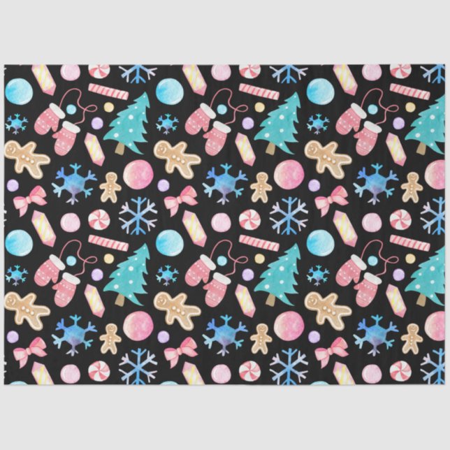 Pastel Snowflakes Christmas Trees Candy Christmas Tissue Paper (Front)