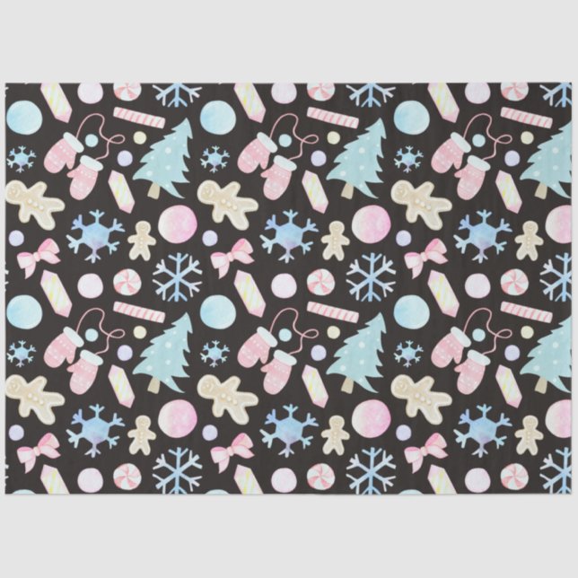 Pastel Snowflakes Christmas Trees Candy Christmas Tissue Paper (Front)
