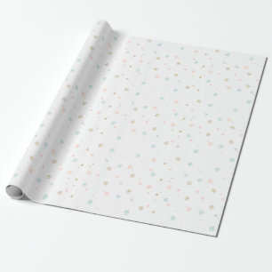Pastel Snowflakes Tan Coral Rose and Teal Wrapping Paper