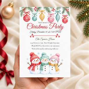 Pastel Snowman Christmas Party Invitation