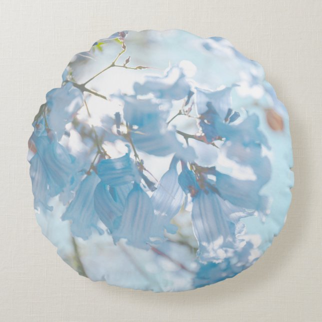 Pastel Soft Blue Jacaranda Tree Flowers Blossoms Round Cushion (Front)