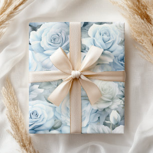 Pastel Soft Blue Roses Bridal Wedding Wrapping Paper