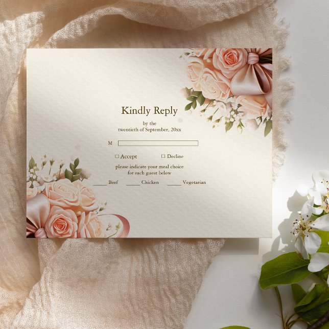 Pastel Soft Blush Peach Floral Wedding  RSVP Card (Creator Uploaded)
