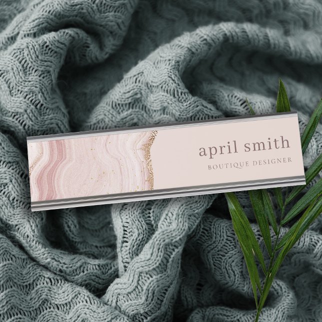 Pastel Soft Blush Rose Gold Agate Marble Texture Desk Name Plate (Creator Uploaded)