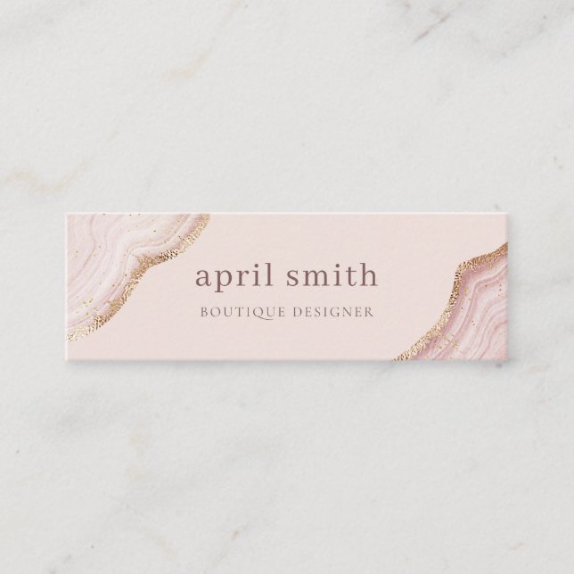 Pastel Soft Blush Rose Gold Agate Marble Texture Mini Business Card (Front)