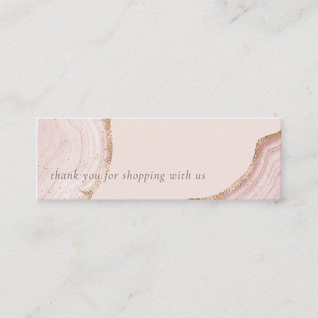Pastel Soft Blush Rose Gold Agate Marble Thank You Mini Business Card (Front)