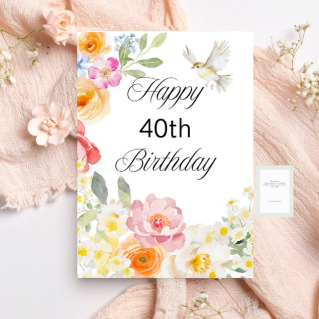 Pastel Soft Floral Birthday Flat Greeting Card (Creator Uploaded)