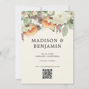 Pastel Soft Floral Eucalyptus Rose Wedding QR Code Save The Date