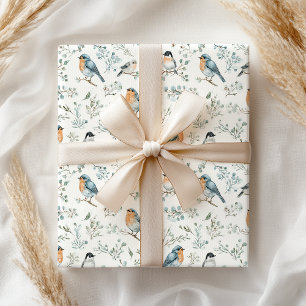 Pastel Soft Floral Robin Bird Wrapping Paper