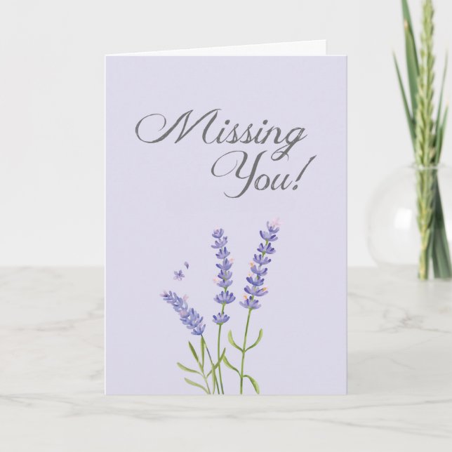 Pastel Soft Lavender Flower Missing You Greeting Card (Front)