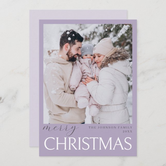 Pastel Soft Light Lavender Merry Christmas Photo Card (Front/Back)