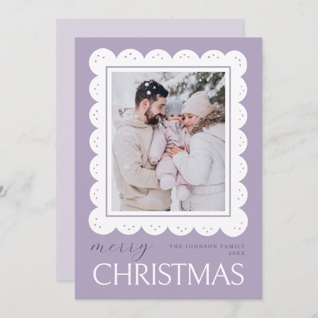 Pastel Soft Light Lavender Merry Christmas Photo Card (Front/Back)