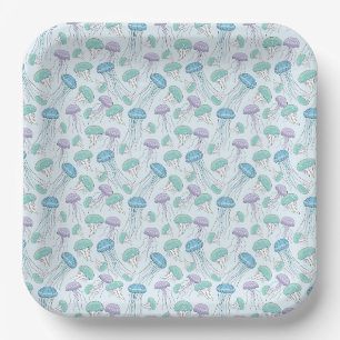 Pastel soft multicolor glowing jelly fish pattern paper plate