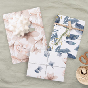 Pastel Soft Petals Pink Blue Floral Wrapping Paper Sheet