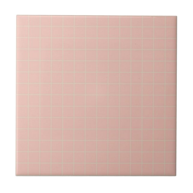 Pastel Soft Pink & Mint Green Chequered Pattern Ceramic Tile (Front)
