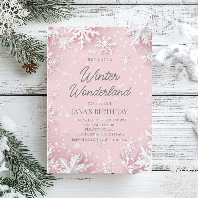 Pastel Soft Pink Snowflakes Winter Wonderland  Invitation (Creator Uploaded)