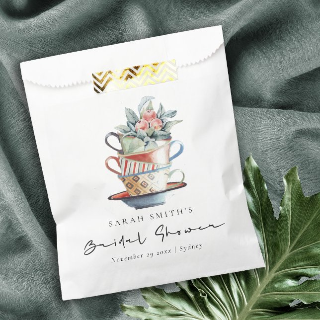 Pastel Soft Stacked Cups Bridal Shower Tea Party Favour Bag (Creator Uploaded)