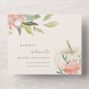 Pastel Soft White Pumpkin Blush Floral Wedding All In One Invitation