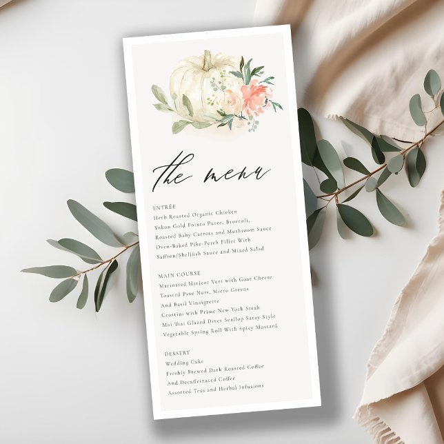 Pastel Soft White Pumpkin Blush Floral Wedding  Menu (Creator Uploaded)