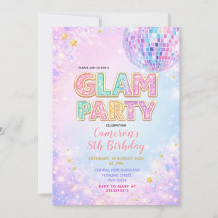 Pastel Sparkle Disco Glam Kids Birthday Party Invitation