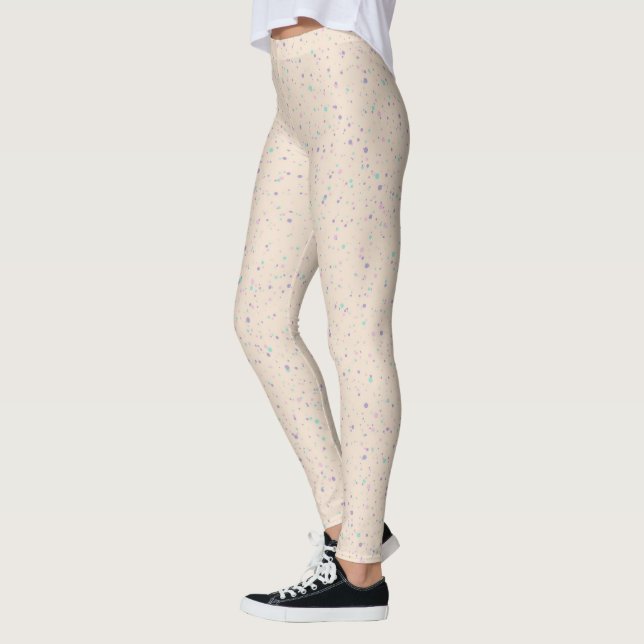 Pastel Speckled Eggshell, Splatter Paint Dots Leggings (Left)
