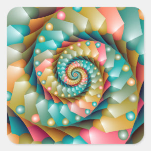 Pastel spiral fractal design square sticker