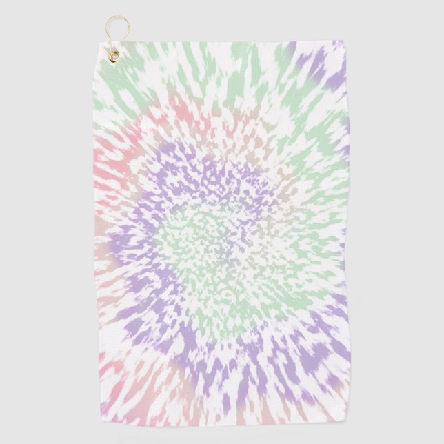Pastel Spiral Shibori Floral Tie Dye Hippie Retro  Golf Towel (Front)