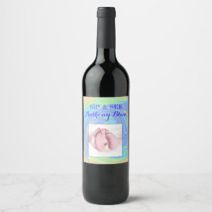 Pastel Spiral Welcome New Baby "Sip & See" Party Wine Label