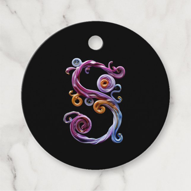 Pastel Spiralling Letter S Favour Tags (Front)