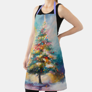Pastel Splashes on Abstract Christmas Tree Apron