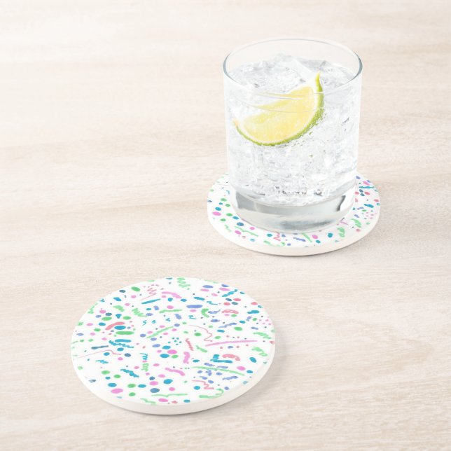 Pastel Splatter Confetti Print Coaster (Side)