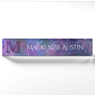 Pastel Splatter | Pink Purple Blue Green Monogram Nameplate