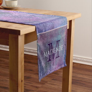 Pastel Splatter Pink Purple Blue Green Monogram Short Table Runner