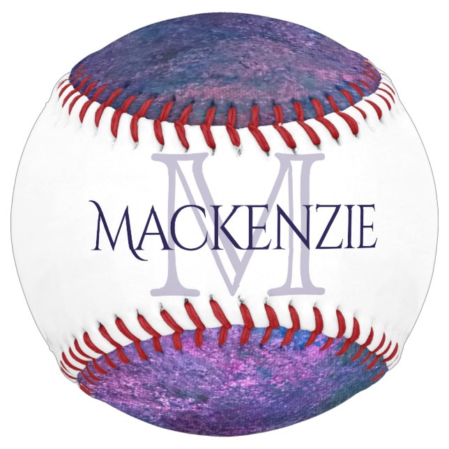 Pastel Splatter | Pink Purple Blue Green Monogram Softball (Front)