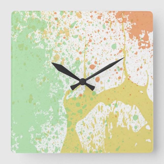 Pastel Splatter Square Wall Clock (Front)