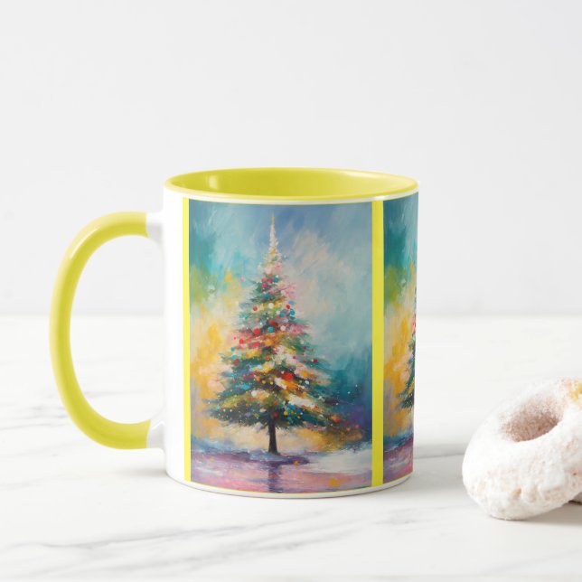Pastel Splattered Abstract Christmas Tree Mug (With Donut)