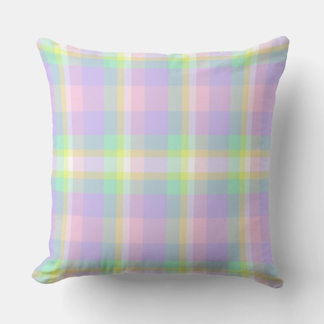 Pastel Spring Blossom Plaid Throw Pillow (Front)