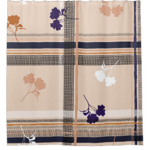 Pastel Spring Branch: Chequered Vintage Grid Shower Curtain