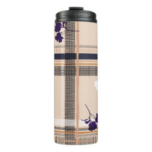 Pastel Spring Branch: Chequered Vintage Grid Thermal Tumbler