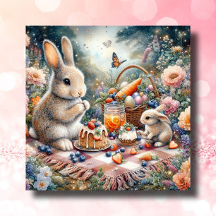 Pastel Spring Bunny Easter Basket Picnic Holiday Card