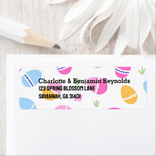 Pastel Spring Bunny Footprints Easter Egg Hunt Return Address Label
