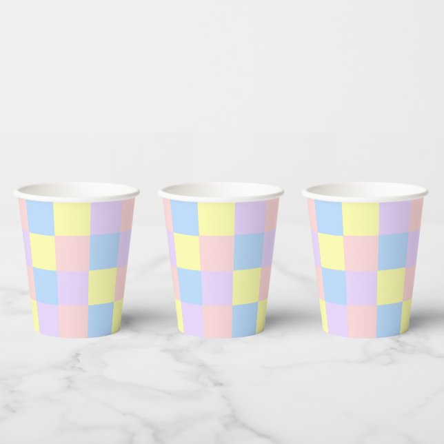 Pastel Spring Checkers Paper Cups (Multi)