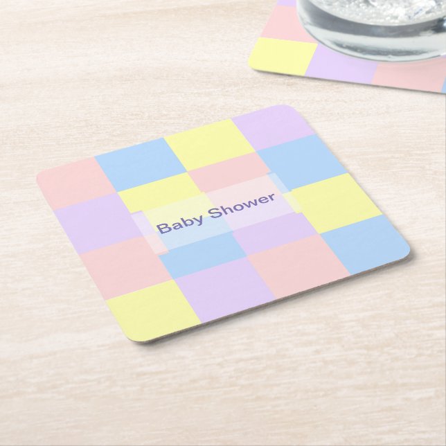 Pastel Spring Checkers Square Paper Coaster (Angled)