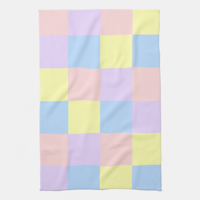 Pastel Spring Colour Checkers Tea Towel (Vertical)